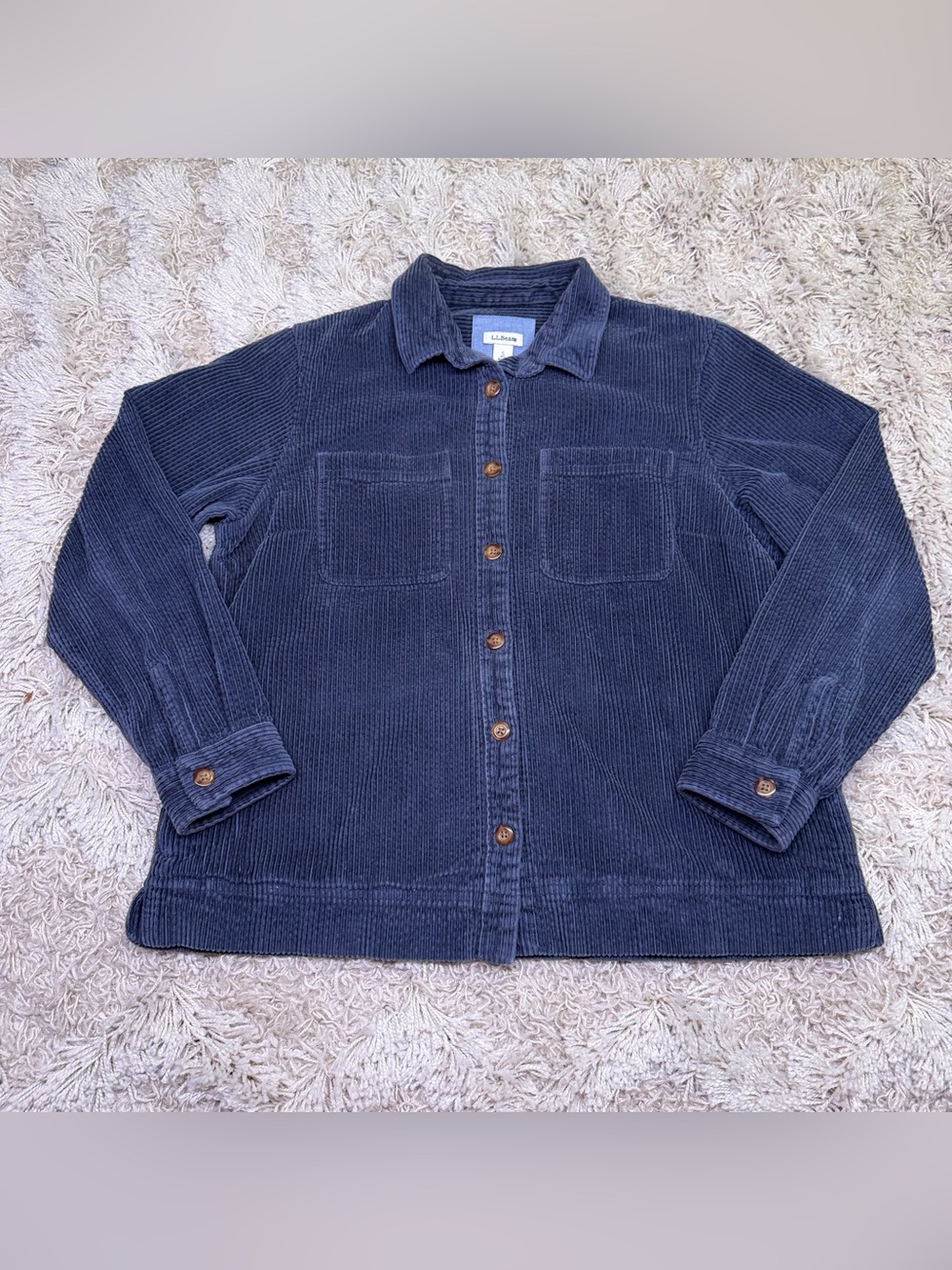 L.L.Bean Corduroy Shirt Jacket Women S Petite Blue Cotton Shacket Pockets